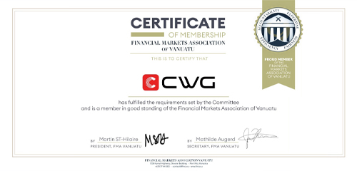 CWG Markets گواهی عضویت را از انجمن بازارهای مالی وانواتو دریافت کرد!